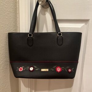 Kate Spade Black Tote with Red and Pink Floral Accents